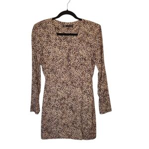 Zara Women's Brown/Tan Animal Print Long Sleeve V-Neckline Wrap Dress Size S